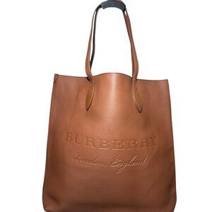 Burberry Chestnut Brown Embossed Logo Leather Large Remington Shopper Tote Bag